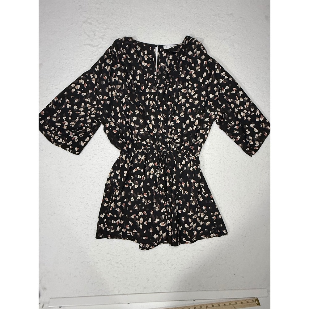 Blues & Greys Women Abstract Animal Print Surplice V-Neck Romper Black Large